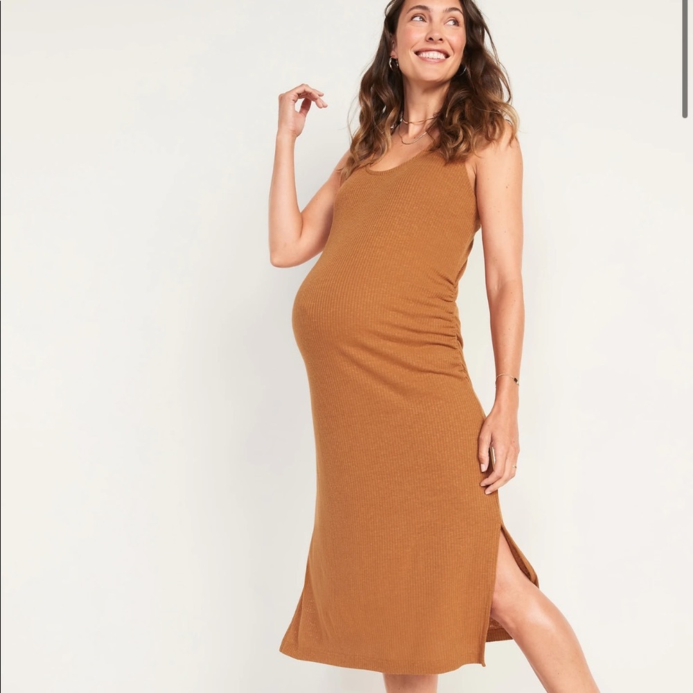 Old Navy Maternity Sleeveless Cross-Back Rib-Knit Linen-Blend Midi Shift Dress